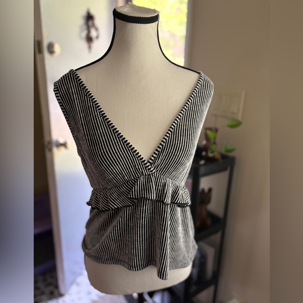 Striped V-Neck Ruffle Top